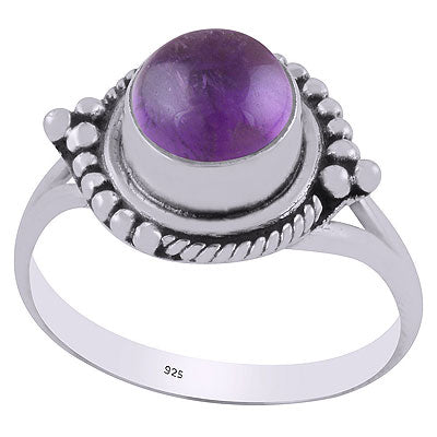 Stunning Twisted Wire & Rawa Work Around Amethyst Round Shape 925 Sterling Solid Silver Ring - R3403135-1