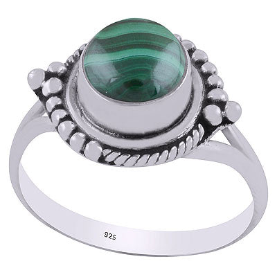 Stunning Twisted Wire & Rawa Work Around Malachite Round Shape 925 Sterling Solid Silver Ring - R3403135-12