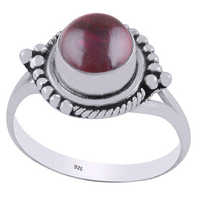 Stunning Twisted Wire & Rawa Work Around Garnet Round Shape 925 Sterling Solid Silver Ring - R3403135-2