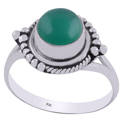 Stunning Twisted Wire & Rawa Work Around Green Onyx Round Shape 925 Sterling Solid Silver Ring - R3403135-8