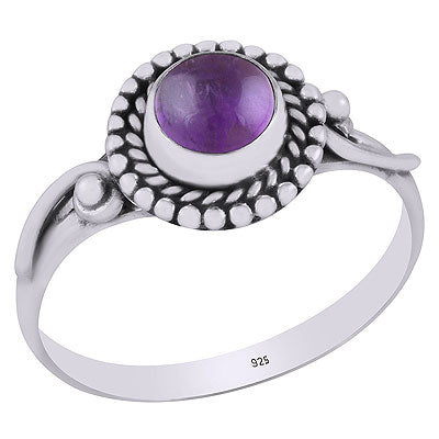 Beautiful Handcrafted Rawa, Wire Work Around Amethyst Round Shape 925 Sterling Solid Silver Ring - R3403140-1