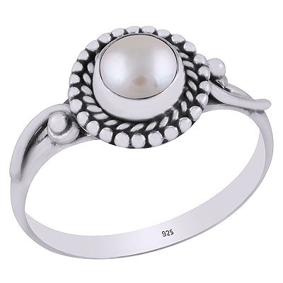 Beautiful Handcrafted Rawa, Wire Work Around Pearl Round Shape 925 Sterling Solid Silver Ring - R3403140-12