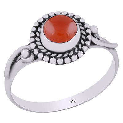 Beautiful Handcrafted Rawa, Wire Work Around Carnelian Round Shape 925 Sterling Solid Silver Ring - R3403140-5