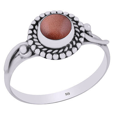 Beautiful Handcrafted Rawa, Wire Work Around Golden Sun Stone Round Shape 925 Sterling Solid Silver Ring - R3403140-7