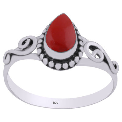 Stunning Wire Coil , Rawa Work Around Coral Pear Shape 925 Sterling Solid Silver Ring - R3403142-10