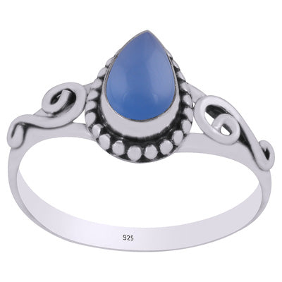Stunning Wire Coil,Rawa Work Around Blue Chalcedony Pear Shape 925 Sterling Solid Silver Ring - R3403142-13