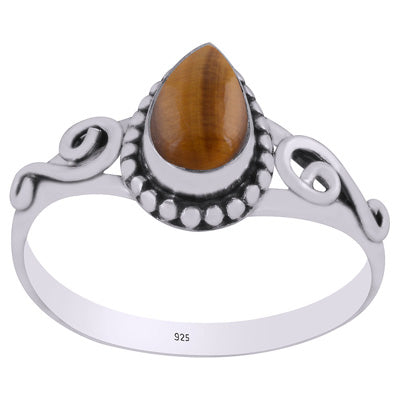 Stunning Wire Coil,Rawa Work Around Tiger's Eye Pear Shape 925 Sterling Solid Silver Ring - R3403142-14