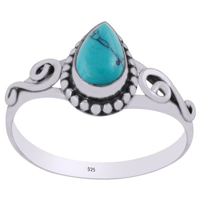 Stunning Wire Coil,Rawa Work Around Turquoise Pear Shape 925 Sterling Solid Silver Ring - R3403142-3