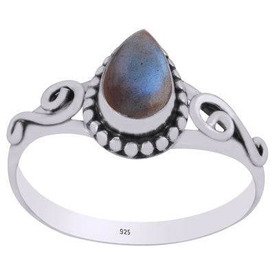 Stunning Wire Coil,Rawa Work Around Labradorite Pear Shape 925 Sterling Solid Silver Ring - R3403142-5