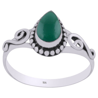 Stunning Wire Coil,Rawa Work Around Green Onyx Pear Shape 925 Sterling Solid Silver Ring - R3403142-7