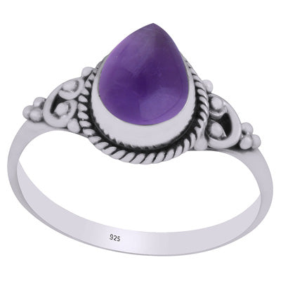 Beautifully Handcrafted Twisted Wire Work Around Amethyst Pear Shape 925 Sterling Solid Silver Ring - R3403143-1