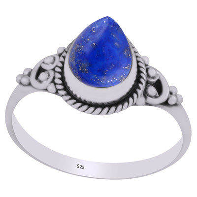 Beautifully Handcrafted Twisted Wire Work Around Lapis Pear Shape 925 Sterling Solid Silver Ring - R3403143-11