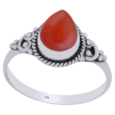 Beautifully Handcrafted Twisted Wire Work Around Carnelian Pear Shape 925 Sterling Solid Silver Ring - R3403143-12