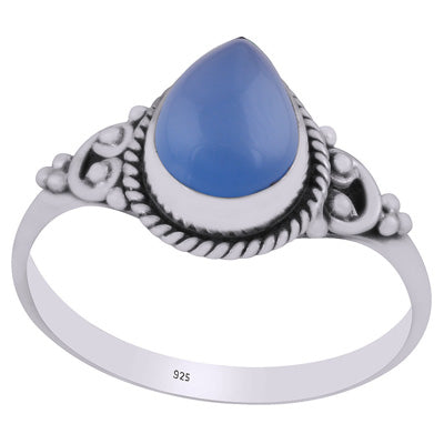 Beautifully Handcrafted Twisted Wire Work Around Blue Chalcedony Pear Shape 925 Sterling Solid Silver Ring - R3403143-13