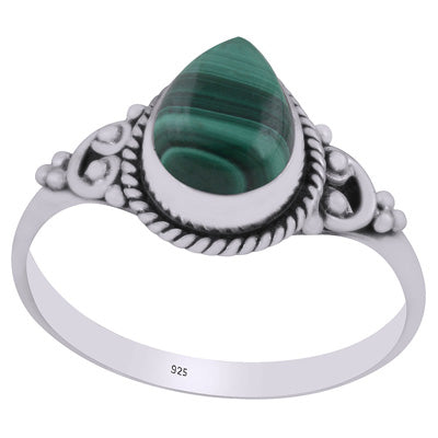 Beautifully Handcrafted Twisted Wire Work Around Malachite Pear Shape 925 Sterling Solid Silver Ring - R3403143-14