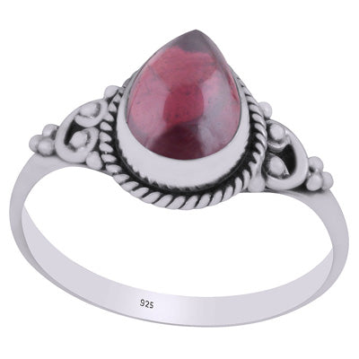 Beautifully Handcrafted Twisted Wire Work Around Garnet Pear Shape 925 Sterling Solid Silver Ring - R3403143-2