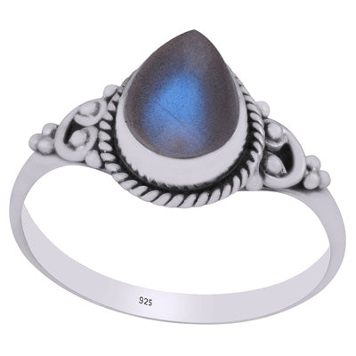 Beautifully Handcrafted Twisted Wire Work Around Labradorite Pear Shape 925 Sterling Solid Silver Ring - R3403143-5