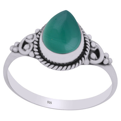 Beautifully Handcrafted Twisted Wire Work Around Green Onyx Pear Shape 925 Sterling Solid Silver Ring - R3403143-6