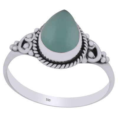 Beautifully Handcrafted Twisted Wire Work Around Aqua Chalcedony Pear Shape 925 Sterling Solid Silver Ring - R3403143-7