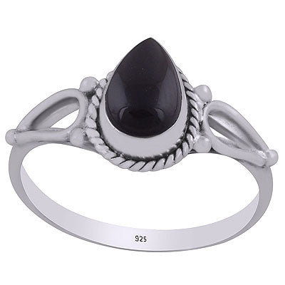 Alluring Rawa Work , Twisted Wire Work Around Black Onyx Pear Shape 925 Sterling Solid Silver Ring - R3403144-11