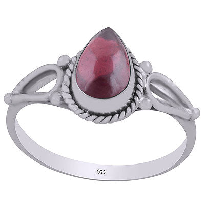 Alluring Rawa Work , Twisted Wire Work Around Garnet Pear Shape 925 Sterling Solid Silver Ring - R3403144-2