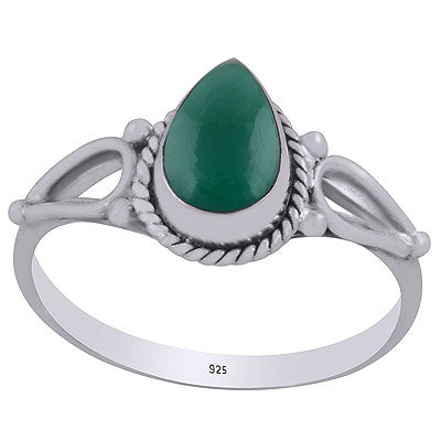 Alluring Rawa Work , Twisted Wire Work Around Green Onyx Pear Shape 925 Sterling Solid Silver Rings - R3403144-28