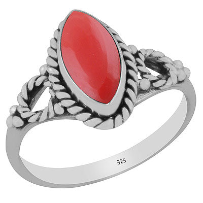 Stunning Twisted Wire Work Around Coral Marquise Shape 925 Sterling Solid Silver Ring - R3403146-12