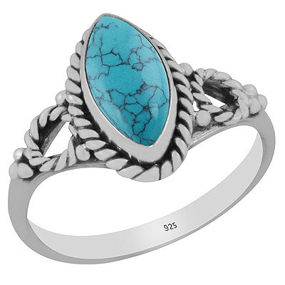 Stunning Twisted Wire Work Around Turquoise Marquise Shape 925 Sterling Solid Silver Ring - R3403146-3
