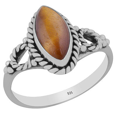 Stunning Twisted Wire Work Around Tiger's Eye Marquise Shape 925 Sterling Solid Silver Ring - R3403146-9