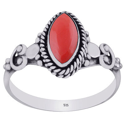 Alluring Handcrafted Coil Work Around Coral Marquise Shape 925 Sterling Solid Silver Ring - R3403147-11