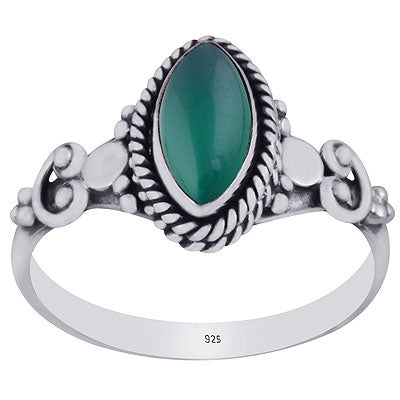 Alluring Handcrafted Coil Work Around Green Onyx Marquise Shape 925 Sterling Solid Silver Ring - R3403147-7