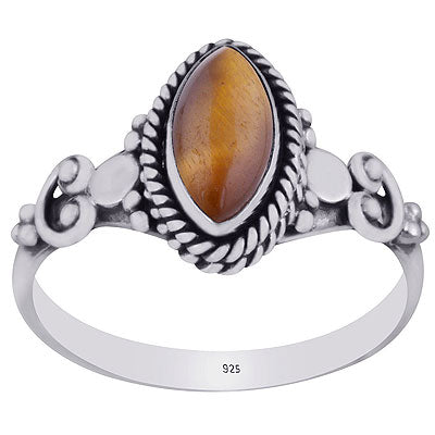 Alluring Handcrafted Coil Work Around Tiger's Eye Marquise Shape 925 Sterling Solid Silver Ring - R3403147-8