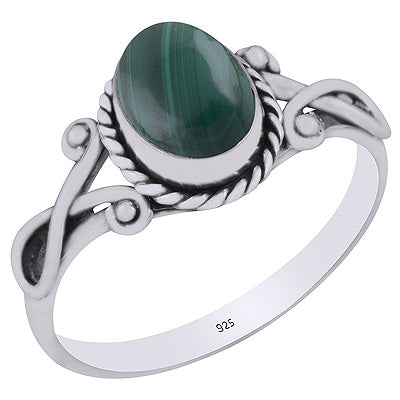 Gorgeous Twisted Wire Work Around Malachite Oval Shape 925 Sterling Solid Silver Ring - R3403148-10