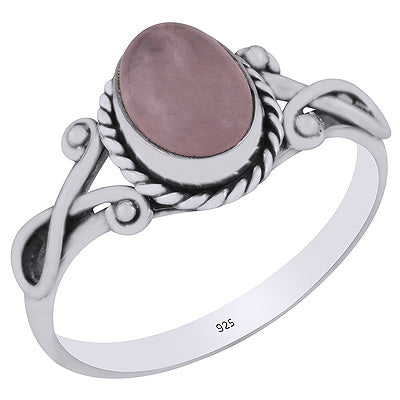 Gorgeous Twisted Wire Work Around Rose Quartz Oval Shape 925 Sterling Solid Silver Ring - R3403148-11