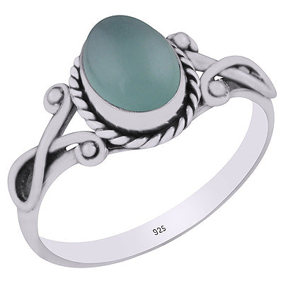 Gorgeous Twisted Wire Work Around Aqua Chalcedony Oval Shape 925 Sterling Solid Silver Ring - R3403148-17