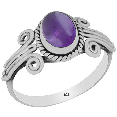 Beautiful Coil Work Around Amethyst Oval Shape 925 Sterling Solid Silver Ring - R3403149-1