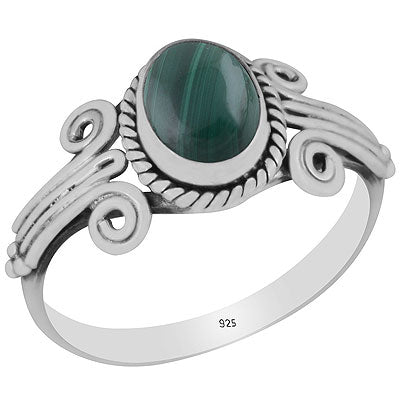 Beautiful Coil Work Around Malachite Oval Shape 925 Sterling Solid Silver Ring - R3403149-10
