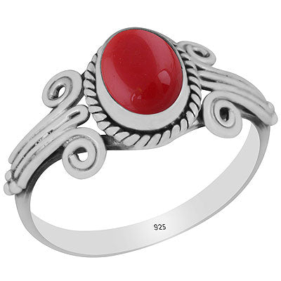 Beautiful Coil Work Around Coral Oval Shape 925 Sterling Solid Silver Ring - R3403149-12