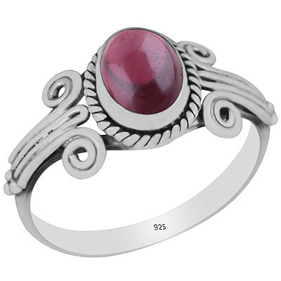 Beautiful Coil Work Around Garnet Oval Shape 925 Sterling Solid Silver Ring - R3403149-2