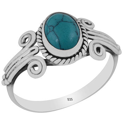 Beautiful Coil Work Around Turquoise Oval Shape 925 Sterling Solid Silver Ring - R3403149-3