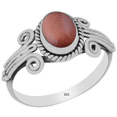 Beautiful Coil Work Around Golden Sun Stone Oval Shape 925 Sterling Solid Silver Ring - R3403149-8