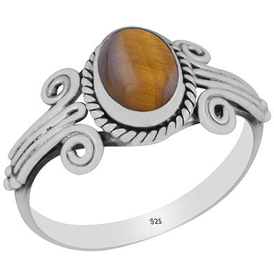 Beautiful Coil Work Around Tiger's Eye Oval Shape 925 Sterling Solid Silver Ring - R3403149-9