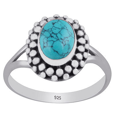 Gorgeous Rawa Work Pattern Around Turquoise Oval Shape 925 Sterling Solid Silver Ring - R3403150-3