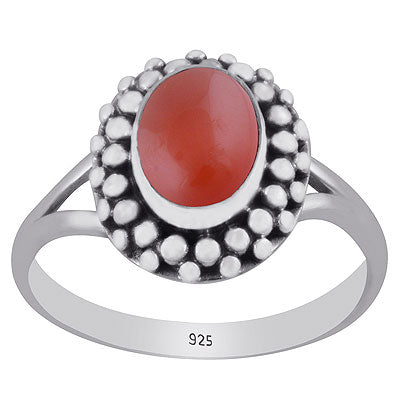 Gorgeous Rawa Work Pattern Around Carnelian Oval Shape 925 Sterling Solid Silver Ring - R3403150-6