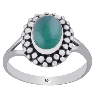 Gorgeous Rawa Work Pattern Around Green Onyx Oval Shape 925 Sterling Solid Silver Ring - R3403150-7