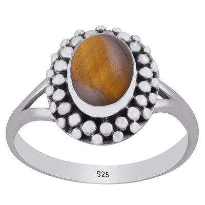Gorgeous Rawa Work Pattern Around Tiger's Eye Oval Shape 925 Sterling Solid Silver Ring - R3403150-9