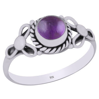 Alluring Handcrafted Pattern Around Amethyst Round Shape 925 Sterling Solid Silver Ring - R3403151-1