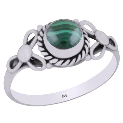 Alluring Handcrafted Pattern Around Malachite Round Shape 925 Sterling Solid Silver Ring - R3403151-10