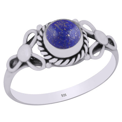 Alluring Handcrafted Pattern Around Lapis Round Shape 925 Sterling Solid Silver Ring - R3403151-15