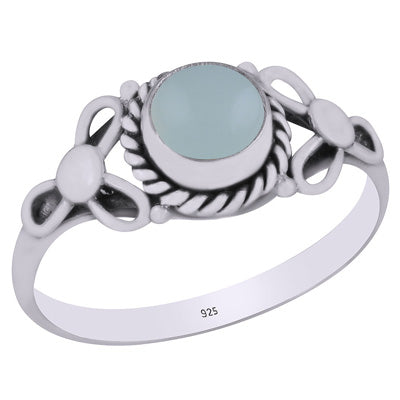 Alluring Handcrafted Pattern Around Aqua Chalcedony Round Shape 925 Sterling Solid Silver Ring - R3403151-17
